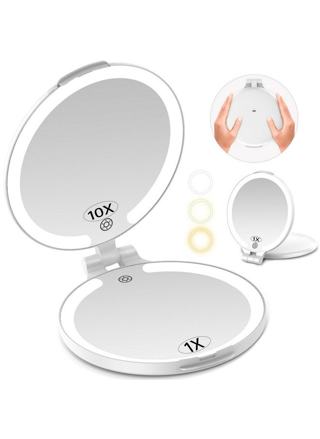 FUNTOUCH 7'' Travel Makeup Mirror With Lights 10X Magnifying 3 Color Portable Double Side Vanity Mirror With Rechargeable For Travel Essential Gifts For Women  - Image 1