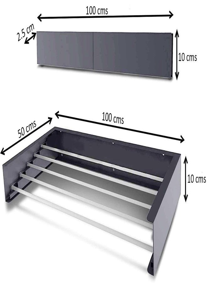 Rainbow Drywell Fold & Hide Metal Rust Free Clothes Drying Rack - Wall Mounting | Folding Collapsible Space Saver Cloth Drying Stand for Drying Color - Grey (100cms x 5 Pipes) - Image 3