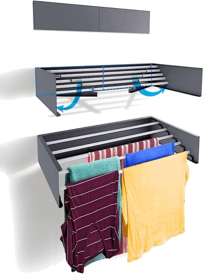 Rainbow Drywell Fold & Hide Metal Rust Free Clothes Drying Rack - Wall Mounting | Folding Collapsible Space Saver Cloth Drying Stand for Drying Color - Grey (100cms x 5 Pipes) - Image 1