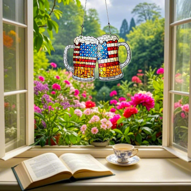 thmnj 4th of July Beer Ornaments Colorful Window Hanging Decorations Home Wall Decor for Indoor Outdoor - Image 5