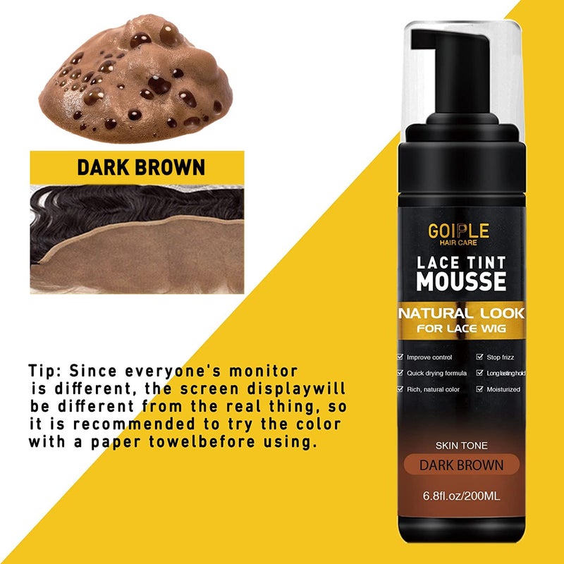 Goiple Lace Tint Melting Hair Mousse, 6.8 fl oz - Natural Finishing Color for Women Wigs Toupees and Hairpieces (Dark Brown) - Image 4