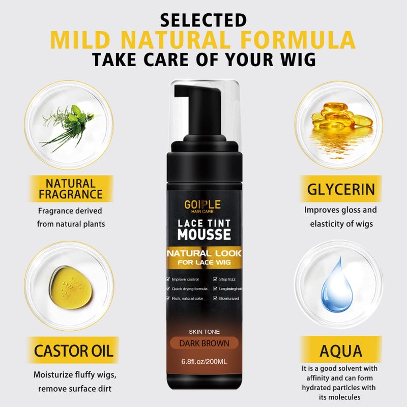 Goiple Lace Tint Melting Hair Mousse, 6.8 fl oz - Natural Finishing Color for Women Wigs Toupees and Hairpieces (Dark Brown) - Image 2