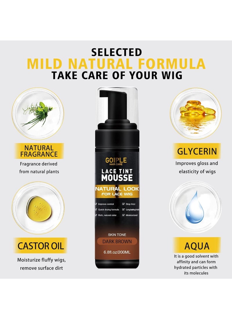 Goiple Goiple Lace Tint Melting Hair Mousse, 6.8 fl oz - Natural Finishing Color for Women Wigs Toupees and Hairpieces (Dark Brown) - Image 2