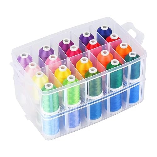 Simthread 40-Color Embroidery Thread Kit – 40 Spools 550 Yards Each, 40WT Polyester Thread with 2-Layer Stackable Box, Bobbins & Tools – Compatible with Brother, Janome, Babylock and More - Image 1