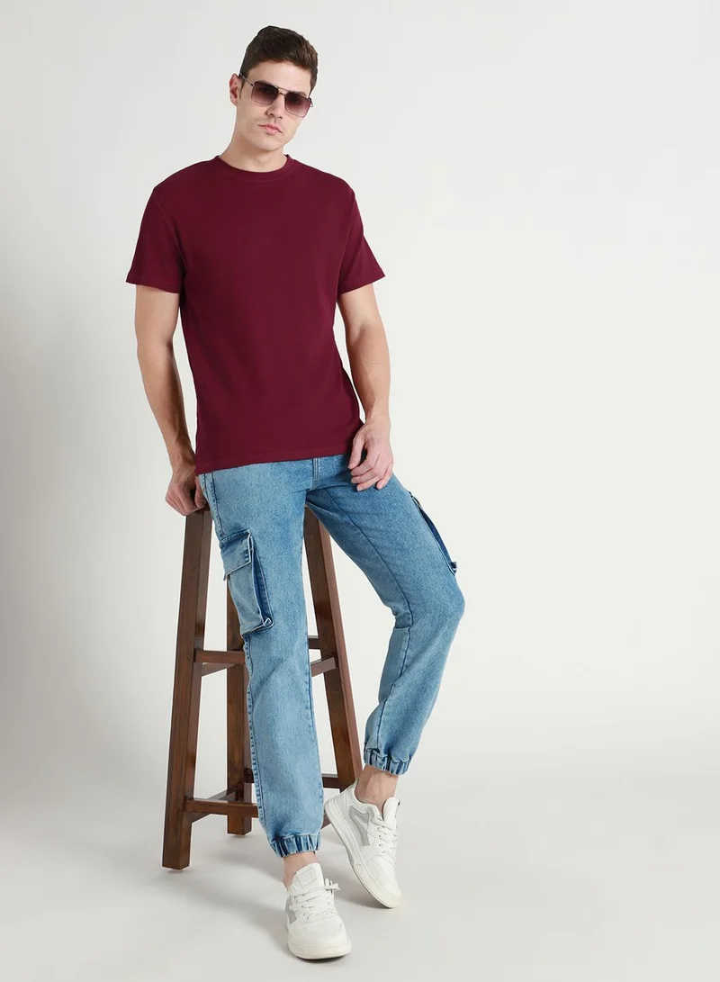 دينيس لينغو Maroon Crew Neck T-Shirt for Men - Relaxed Fit