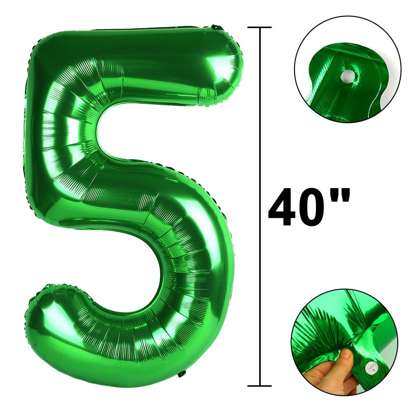 Kelfuoya 40 Inch Balloon 5 Number Balloons,Giant Number 5 Balloons Foil Mylar Helium Green Number Balloons for 15th 25th 35th 50th Birthday Party Supplies Anniversary Event Celebration Decorations - Image 2