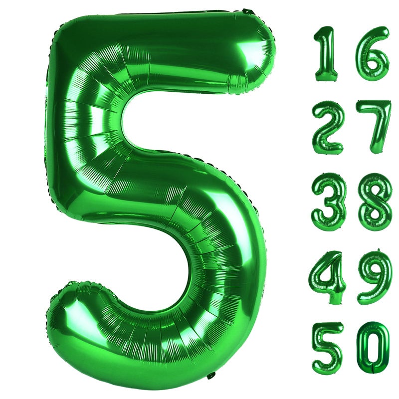 Kelfuoya 40 Inch Balloon 5 Number Balloons,Giant Number 5 Balloons Foil Mylar Helium Green Number Balloons for 15th 25th 35th 50th Birthday Party Supplies Anniversary Event Celebration Decorations - Image 1