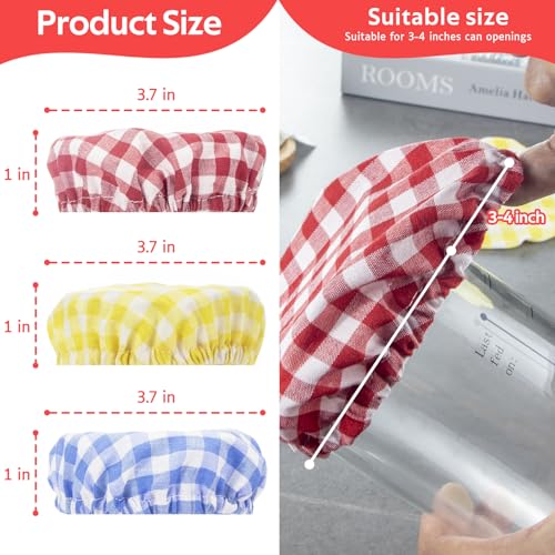 ZUAWAE Sourdough Jar Cover Reusable Sourdough Cloth Cover 3pc Handmade Cotton Cloth Covers for Sourdough Starter Jar Sourdough Bread Baking Supplies Fit Jars Mouth from 34 Inch Red Plaid - Image 5