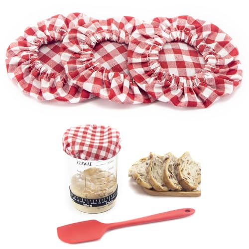 ZUAWAE Sourdough Jar Cover Reusable Sourdough Cloth Cover 3pc Handmade Cotton Cloth Covers for Sourdough Starter Jar Sourdough Bread Baking Supplies Fit Jars Mouth from 34 Inch Red Plaid - Image 1