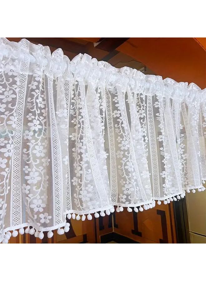 White Sheer Curtain Valance Floral Lace Pattern Machine Washable Polyester Window Panel - Image 1