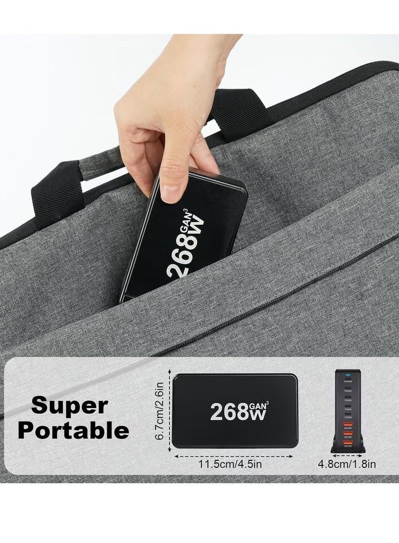 JAJEEK 268 واط شاحن سريع متعدد USB بتقنية GaN مع 8 منافذ – محطة شحن محمولة بمخارج USB-C و USB-A، محول شريط الطاقة للهواتف والأجهزة اللوحية وأجهزة الكمبيوتر المحمولة والمزيد – شحن عالي السرعة مع قابس بريطاني، مركز طاقة أسود مدمج وآمن - Image 3