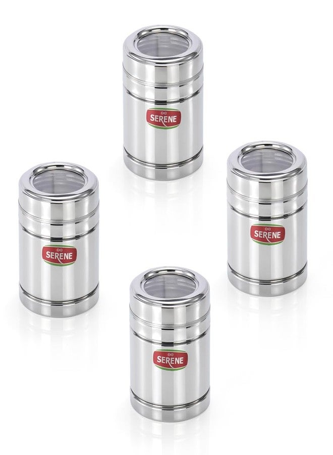 Serene 11101 Stainless Steel Top See-Through Transparent Container | Transparent Lid | Airtight Steel Containers | Multipurpose Kitchen Storage for Spices, Snacks & More | 800 ML Each | 4 Pcs - Image 1