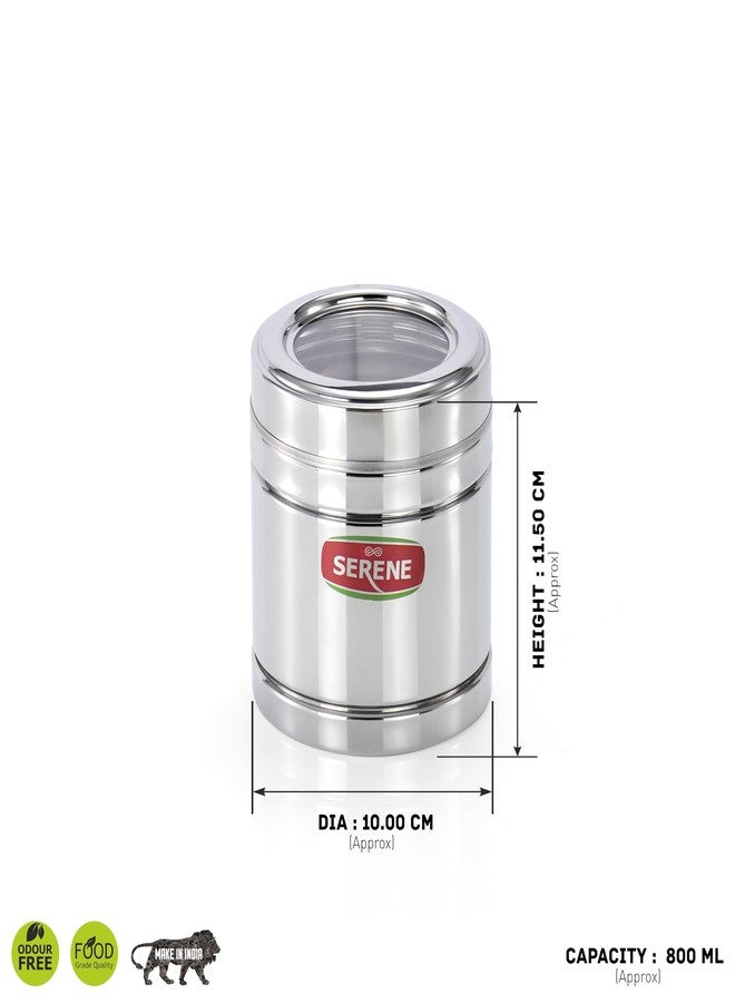 Serene 11101 Stainless Steel Top See-Through Transparent Container | Transparent Lid | Airtight Steel Containers | Multipurpose Kitchen Storage for Spices, Snacks & More | 800 ML Each | 4 Pcs - Image 3