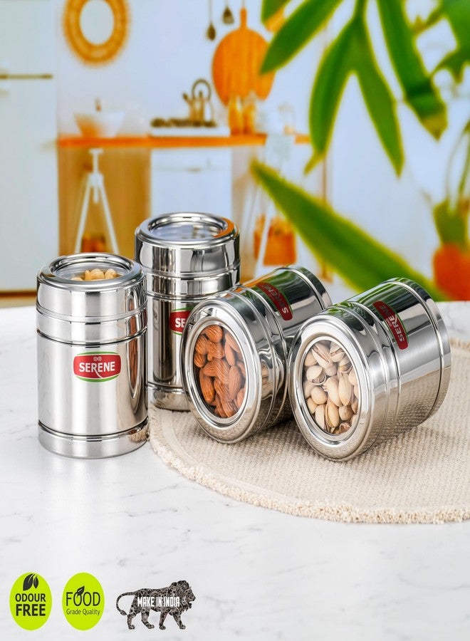 Serene 11101 Stainless Steel Top See-Through Transparent Container | Transparent Lid | Airtight Steel Containers | Multipurpose Kitchen Storage for Spices, Snacks & More | 800 ML Each | 4 Pcs - Image 4