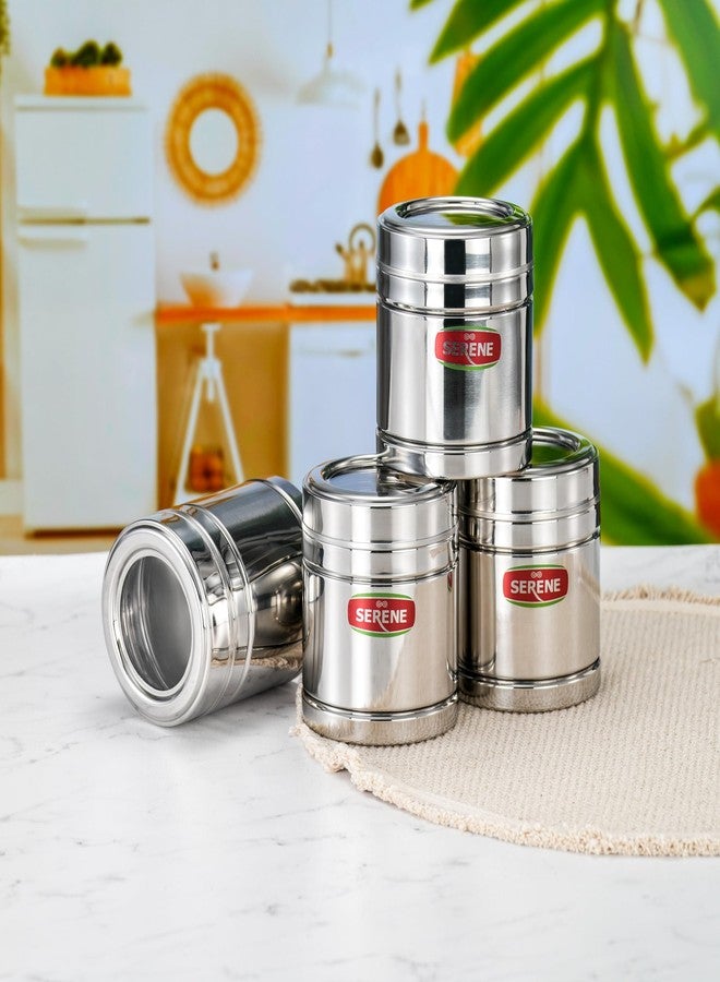 Serene 11101 Stainless Steel Top See-Through Transparent Container | Transparent Lid | Airtight Steel Containers | Multipurpose Kitchen Storage for Spices, Snacks & More | 800 ML Each | 4 Pcs - Image 2