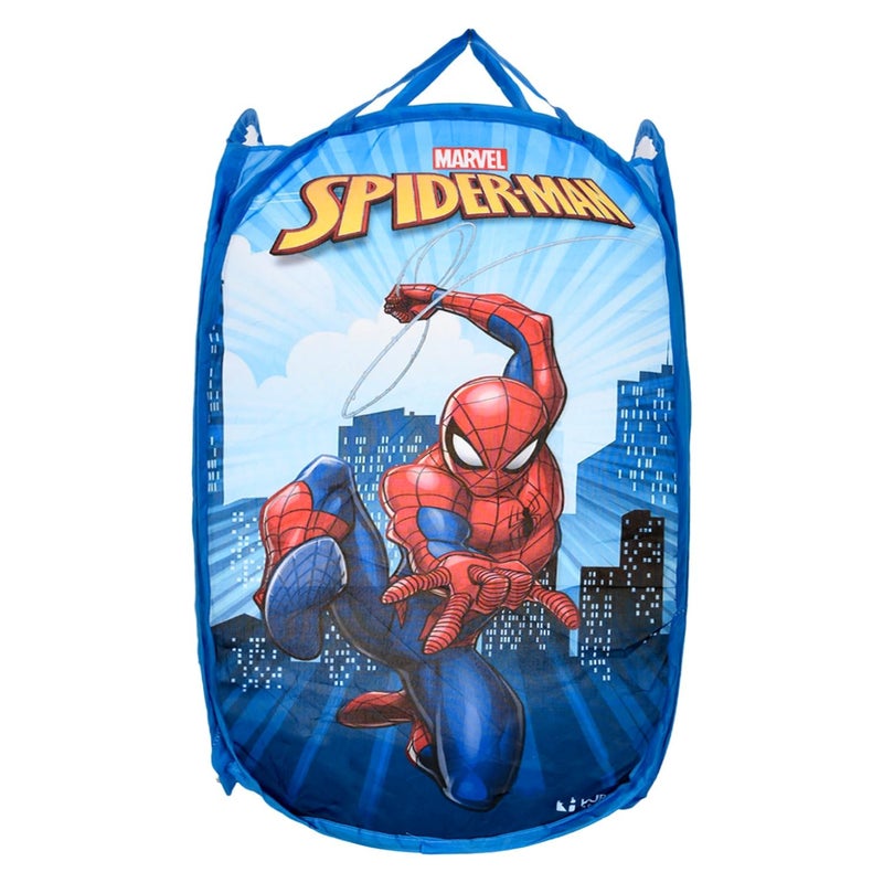 Kuber Industries Marvel Avengers Laundry Basket For Clothes|Foldable Pop-Up Laundry Bag|Netted Lightweight Toys Organizer|Reinforced Handles "30"LTR (Blue) - Image 1