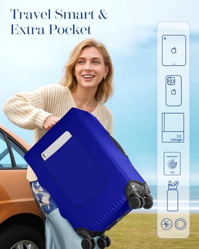 Slohif Luggage Cover for Suitcase Tsa Approved Protector - Blue Luggage Sleeve Large Suit Case Cover Travel Stretch Baggage Case Protective Washable Fit 28-30 Inch - Image 3