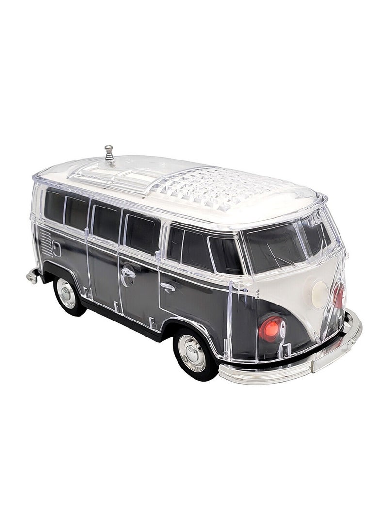 Steepletone Old Retro Camper Van Style Bluetooth Speaker, Compact FM Radio, Portable Audio, Rechargeable, Music Streaming MP3 (USB/SD), Colour-changing LED Lights, Vintage Novelty Gift Decor (Black) - Image 1