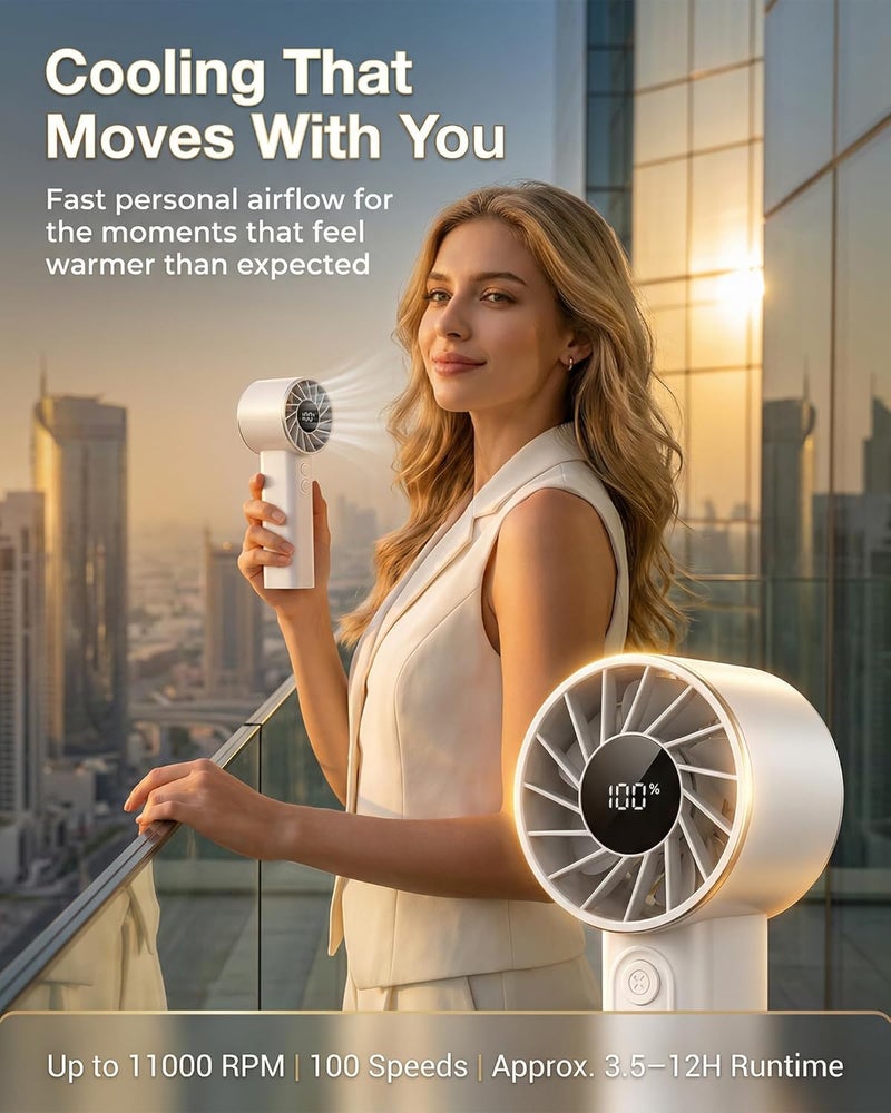 ALLESM 2026 NEW Portable Fan, Handheld Fan, Mini Fan, Rechargeable USB Personal Fan with 100 Speeds, 3600mAh, Digital Display, Type-C, 11000 RPM for Travel Office Outdoor Home - Image 2