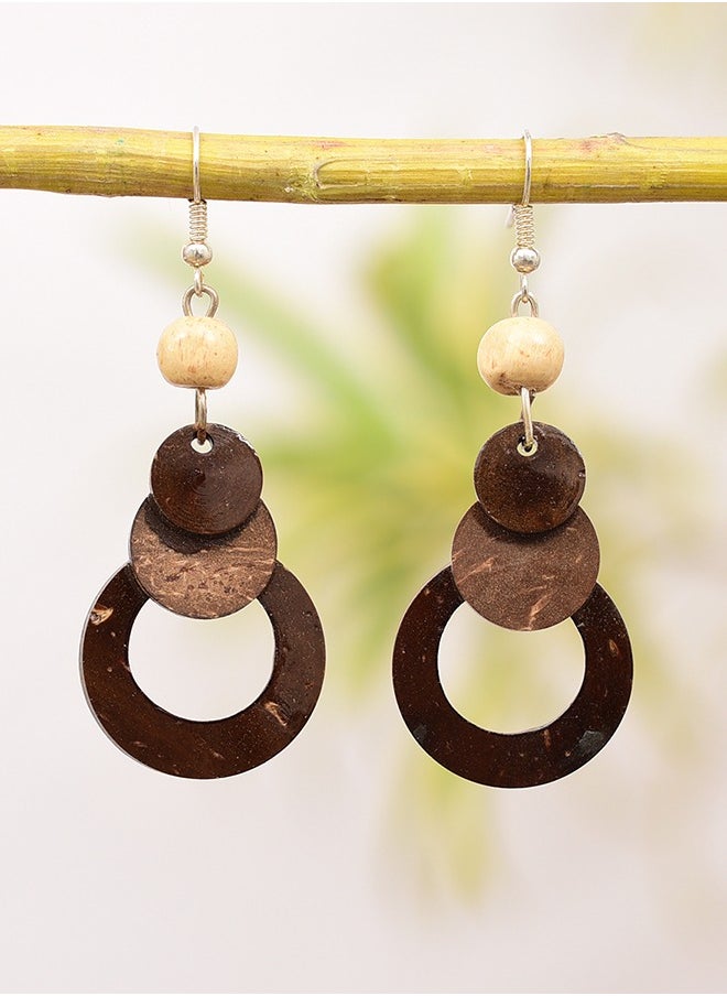 N & H - Eco-friendly Handmade Jewellery Coconut Wooden Earrings Lightweight Hoopwire Earrings Bohemian Pendant Dangle Earrings Set - Image 1
