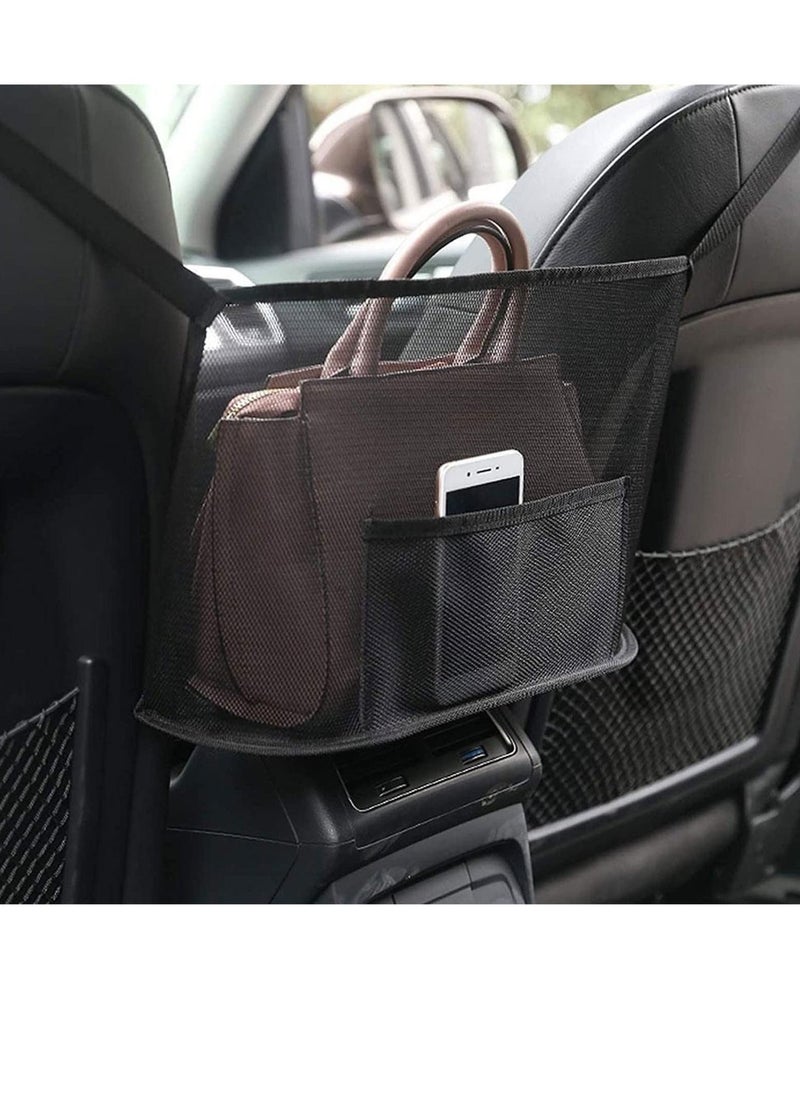 Y&D - Car Handbag Holder Net Pocket Purse Organizer Front Seat Storage Driver Pouch Bag Barrier for Backseat Pet Kids Phone Cup Tissue Black - Image 1