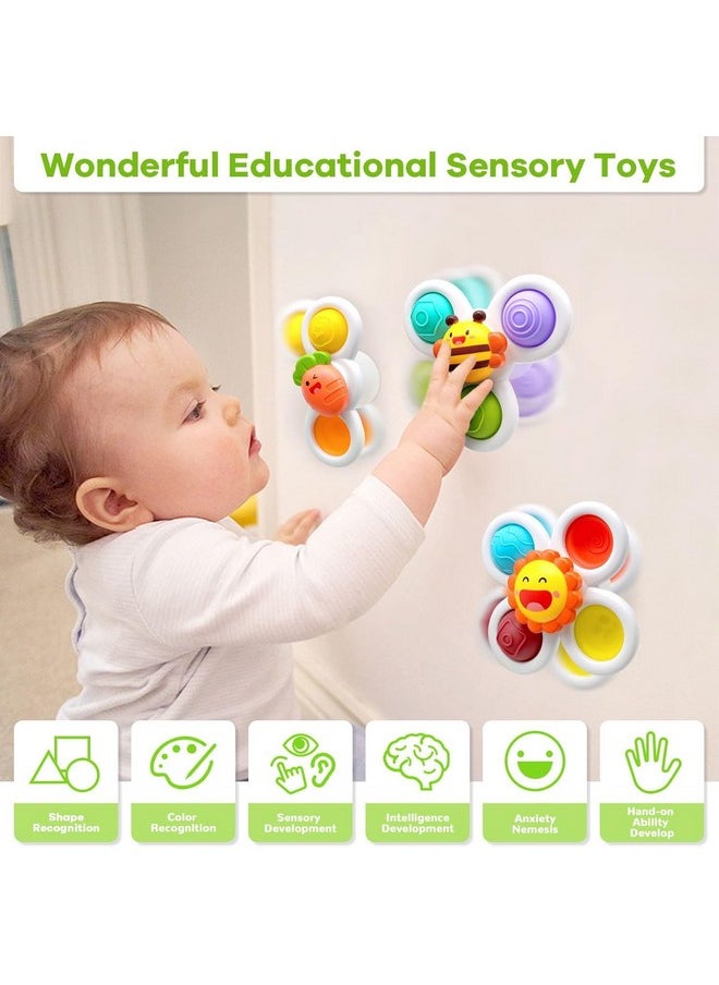 Tec Tavakkal 3 Pcs Baby Bath Spinner Toy With Rotating Suction Cup Spinning Top Toy Flower Spin Sucker Baby Bath Toys Dining Chairs Toys Windmill  - Image 2