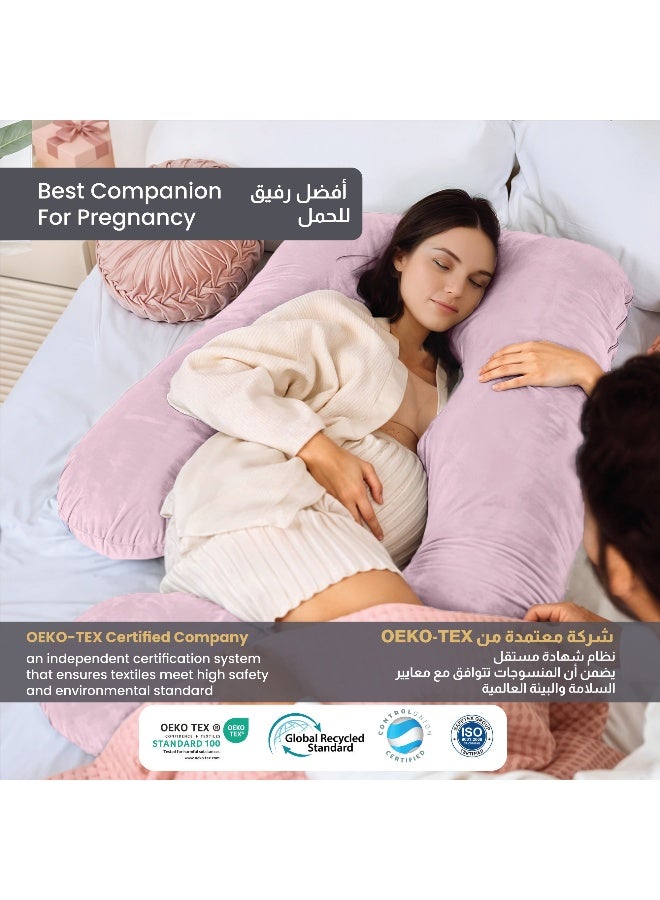 Rest Premium Velvet G Shaped Pregnancy Pillow 70X140Cm Maternity Full Body Pillow For Pregnant Women For Back , Hip , Neck And Knee Support With Removal Cover , Pink  - Image 3