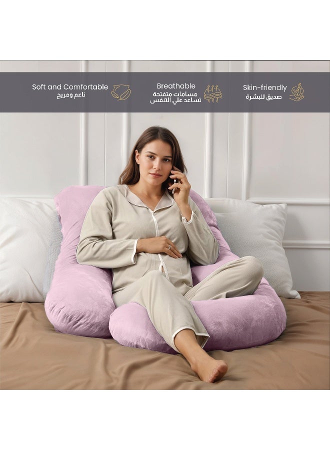 Rest Premium Velvet G Shaped Pregnancy Pillow 70X140Cm Maternity Full Body Pillow For Pregnant Women For Back , Hip , Neck And Knee Support With Removal Cover , Pink  - Image 4