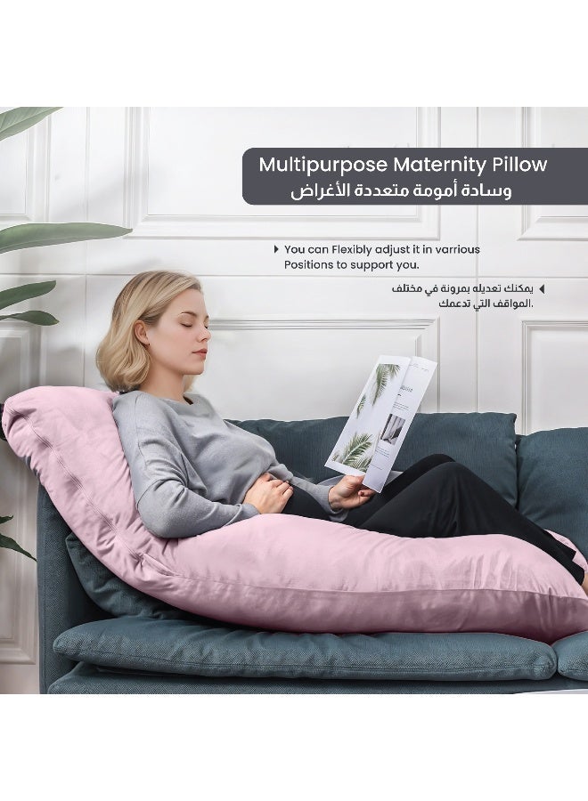 Rest Premium Velvet G Shaped Pregnancy Pillow 70X140Cm Maternity Full Body Pillow For Pregnant Women For Back , Hip , Neck And Knee Support With Removal Cover , Pink  - Image 2