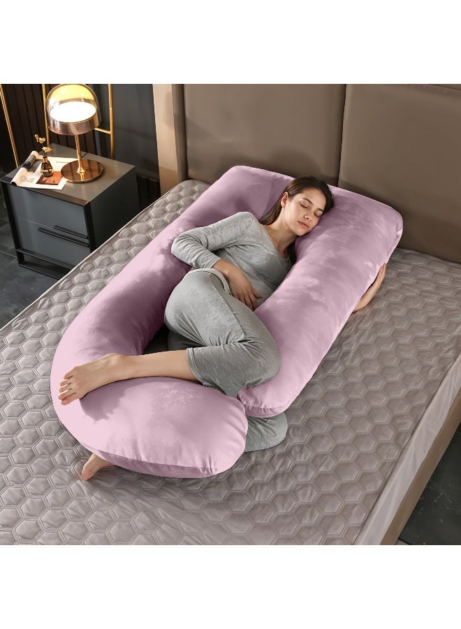 Rest Premium Velvet G Shaped Pregnancy Pillow 70X140Cm Maternity Full Body Pillow For Pregnant Women For Back , Hip , Neck And Knee Support With Removal Cover , Pink  - Image 1