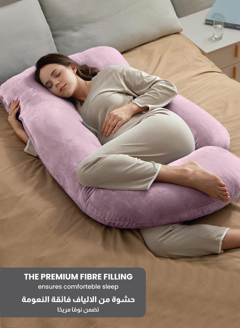 Rest Premium Velvet G Shaped Pregnancy Pillow 70x140cm Maternity Full Body Pillow For Pregnant Women for Back , Hip , Neck and Knee Support with Removal Cover , Pink - Image 5