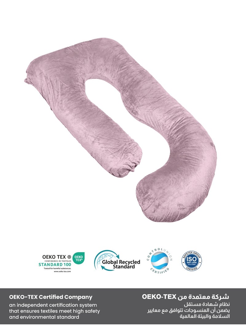 Rest Premium Velvet G Shaped Pregnancy Pillow 70x140cm Maternity Full Body Pillow For Pregnant Women for Back , Hip , Neck and Knee Support with Removal Cover , Pink - Image 3