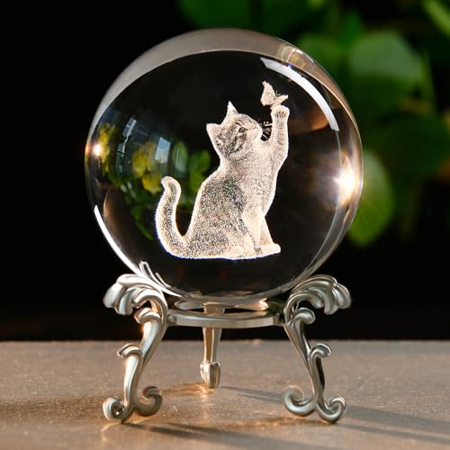 ZRENJHUS Cat Gifts for Women 3D Crystal Ball 60mm Cat Lover Themed Gift with Stand Gifts for Women Mothers Day Christmas Birthday - Image 1