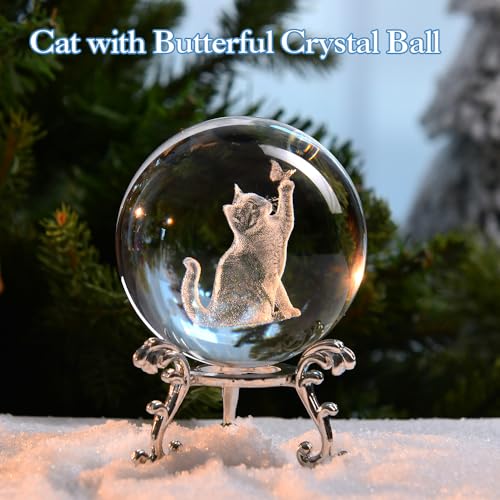 ZRENJHUS Cat Gifts for Women 3D Crystal Ball 60mm Cat Lover Themed Gift with Stand Gifts for Women Mothers Day Christmas Birthday - Image 3