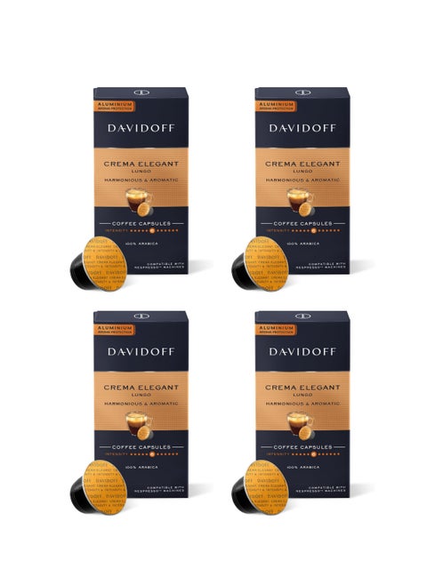 Davidoff Crema Elegant – Bundle of 4 Coffee Capsule Packs – Intensity 6/12 – Nespresso Compatible – 10 Capsules per Pack – Total 40 Pods