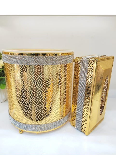 Dustbin And Tisse Box Set Gold Dustbin With Tissue Box Handmade Beautifull Silver Decoration By Damanhoor