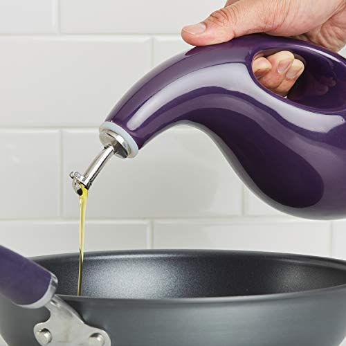 Rachael Ray Solid Glaze Ceramics EVOO Olive Oil Bottle Dispenser with Spout, One Size, Purple - Image 2