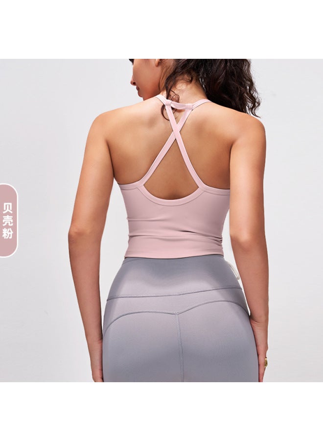 Waist-cinching Ruched Yoga Tank Top With Shockproof Fixed Cups, Beautiful Back Design, Fitness Top, Inner Wear Sports Bra For Women