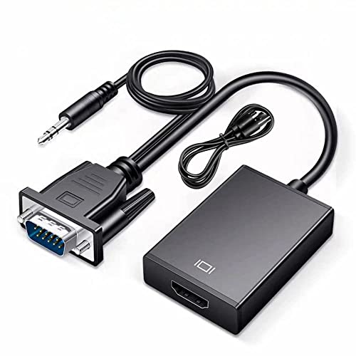 ETZIN VGA to HDMI Adapter, Gold-Plated VGA to HDMI Converter (Male to Female) with 0.5FT Audio Cable from PC, Monitor, Uni-Directional VGA (Source) to HDMI (Display) - Image 1