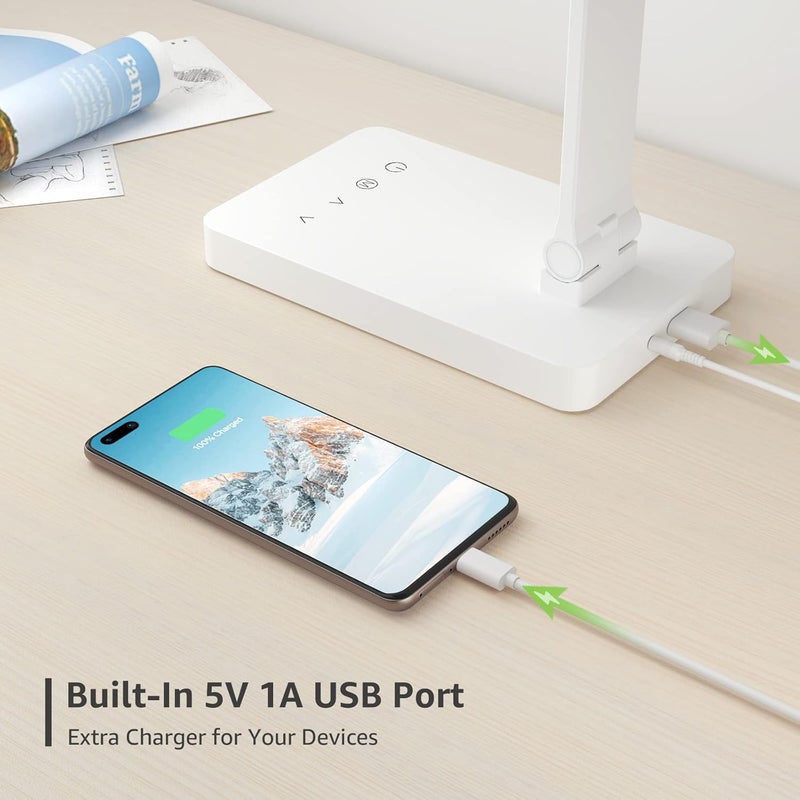 لايتنغ إيفر مصباح طاولة LED من Lepro مع منفذ شحن USB، مصباح نهاري قابل للتعتيم، 5 مستويات سطوع × 3 أوضاع ألوان، مصباح طاولة يعتني بالعينين يعمل باللمس للمكتب، بجانب السرير، القراءة، الحرف اليدوية، الأظافر والمزيد - Image 3