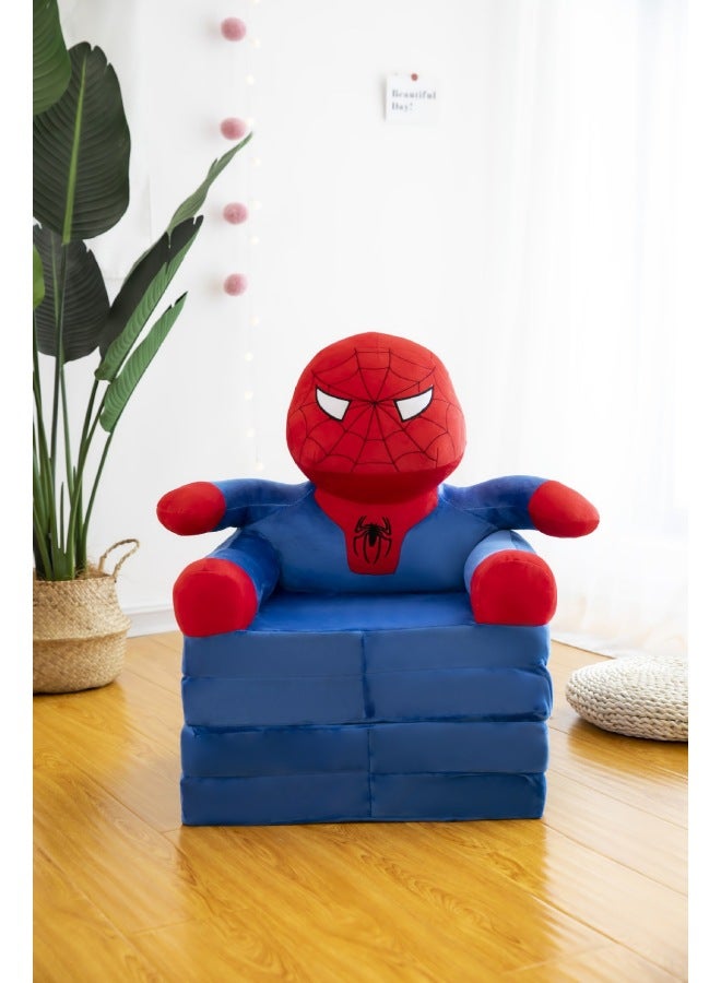 Cartoon Folding Sofa Plush Toy Children's Sofa Removable And Washable Seat Birthday Gift Supply-Specifications:Four-layer Folding (expand 1.5m)-Color:Dark Blue Spider-Man - Image 1