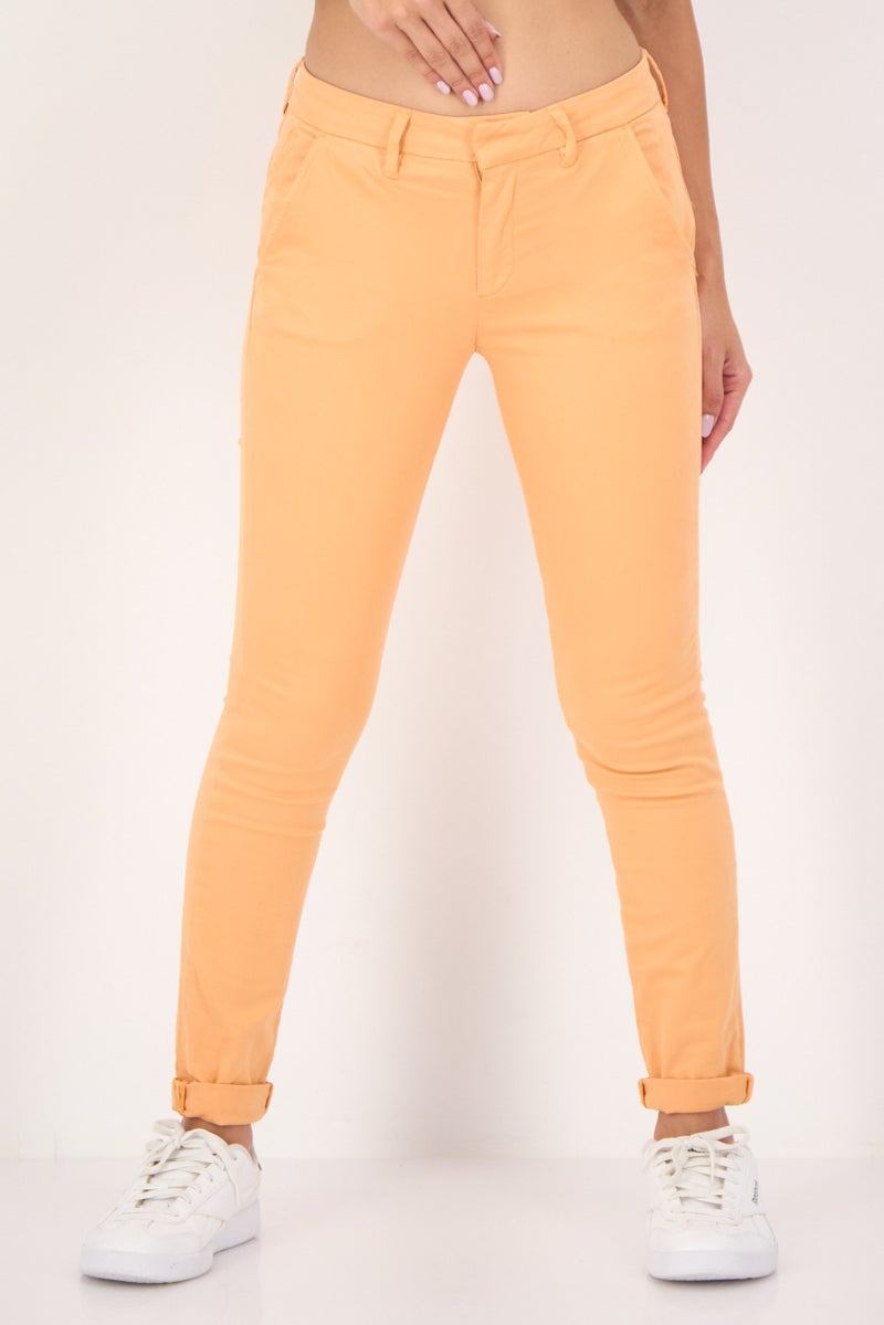 Reiko Women Regular Fit Solid Chino Pants, Orange - Image 1