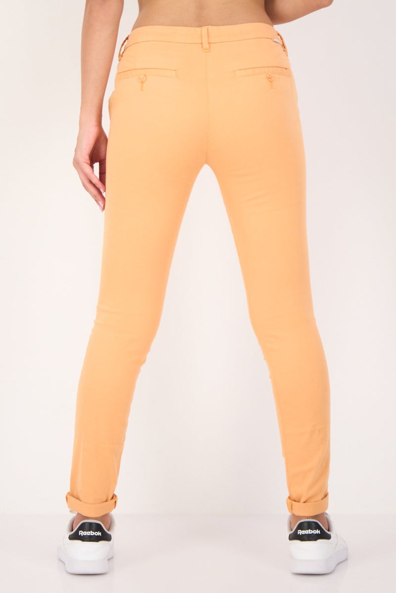 Reiko Women Regular Fit Solid Chino Pants, Orange - Image 3