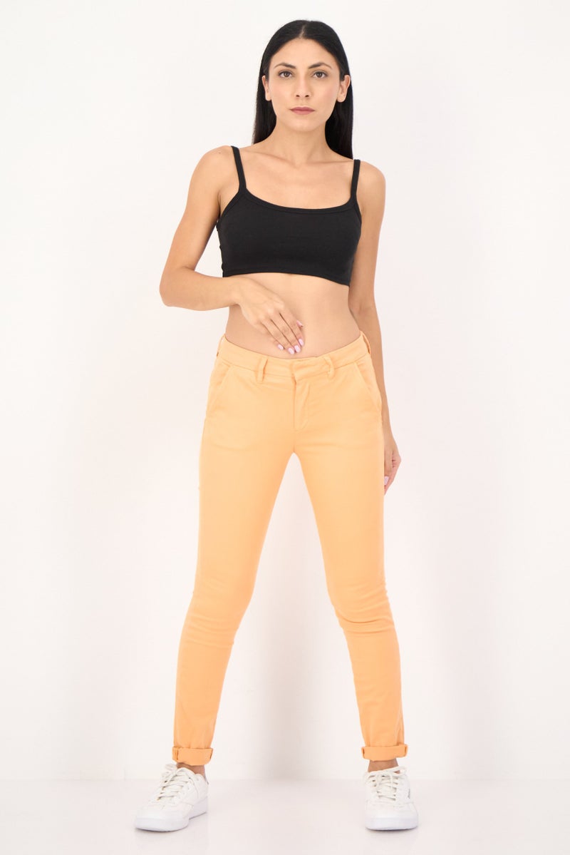 Reiko Women Regular Fit Solid Chino Pants, Orange - Image 4