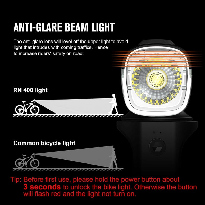 OLIGHT RN 400 LED Bike Lights, 400 Lumens USB Type-C Rechargeable Front Light, IPX7 Waterproof Bicycle Headlight for Road Urban Cyclists Black - Image 5