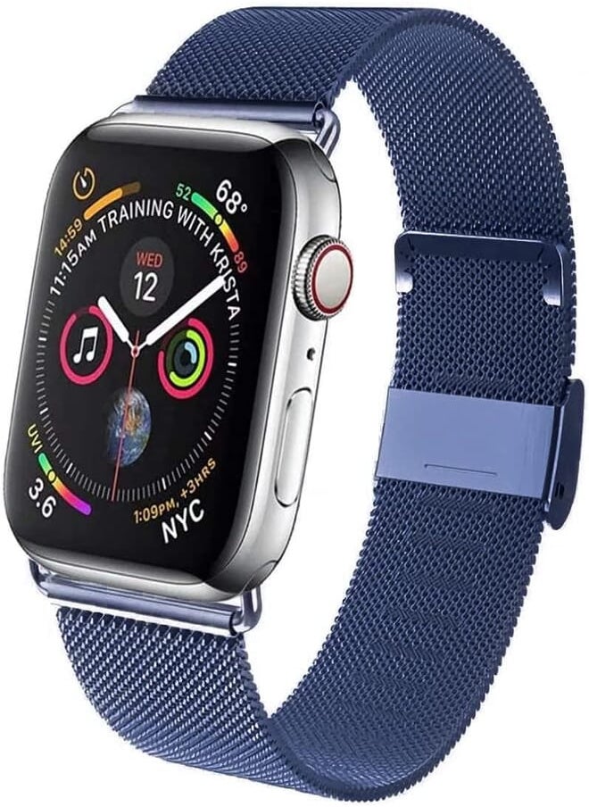 Izone - IZONE Luxury Stainless Steel Mesh Strap - Stylish and Classy Compatible with Apple Watch Series 2 3 4 5 6 7 8 9 Ultra (42mm/44mm/45mm/49mm, Navy Blue) - Image 1