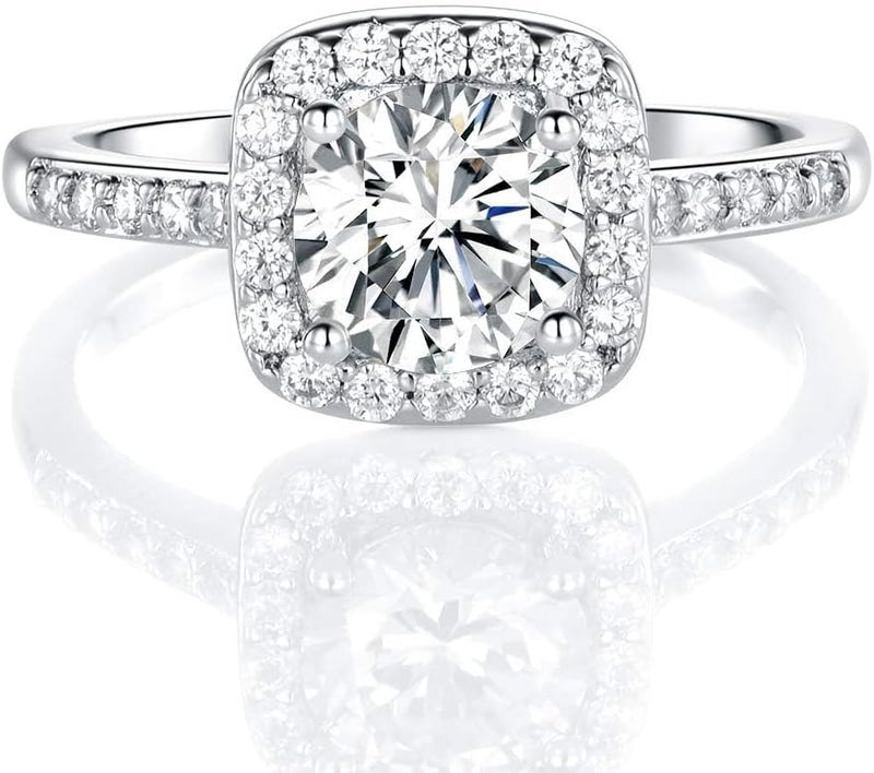 MDFUN 18K White Gold Plated Cubic Zirconia Promise Halo Engagement Promise Eternity Ring for Women - Image 1