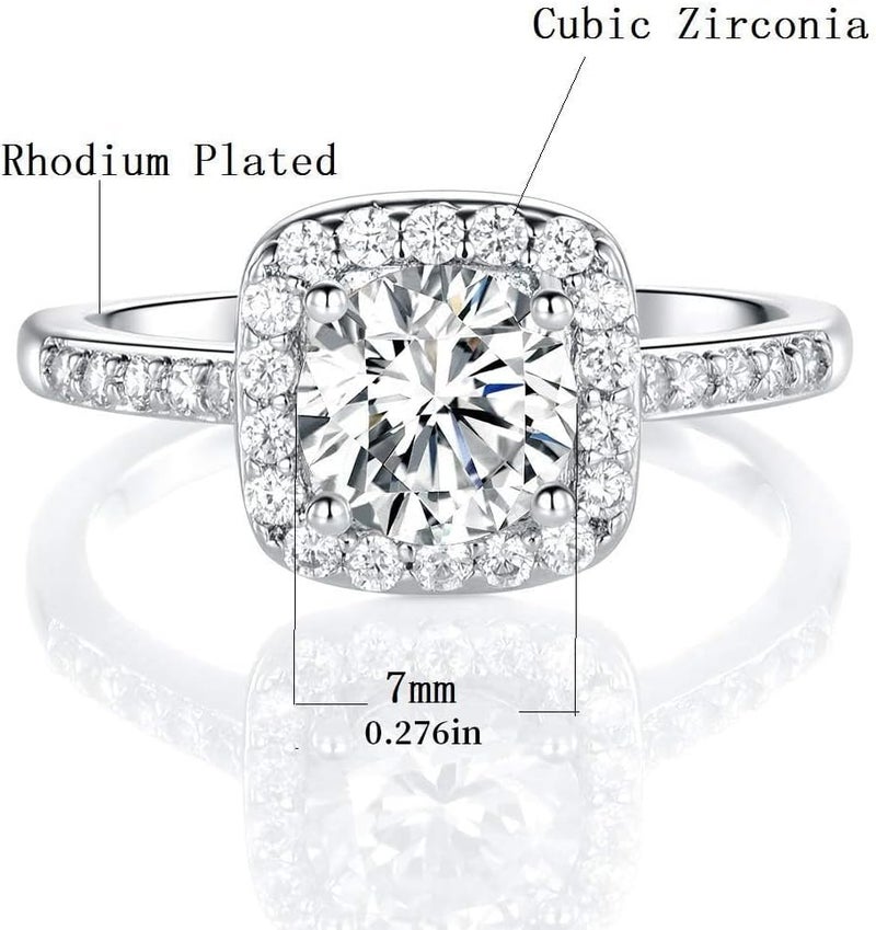 MDFUN 18K White Gold Plated Cubic Zirconia Promise Halo Engagement Promise Eternity Ring for Women - Image 3
