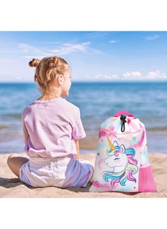 WAWSAM Unicorn Kids Drawstring Backpack - Waterproof String Backpack Gym Bag for Girls Portable Lightweight Backpack Sport Beach Travel Swim Sackpack with Zipper Pocket Water Bottle Pocket  - Image 5
