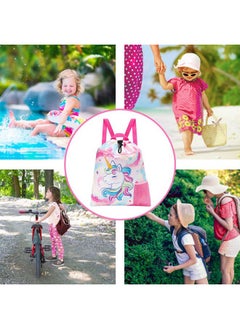 WAWSAM Unicorn Kids Drawstring Backpack - Waterproof String Backpack Gym Bag for Girls Portable Lightweight Backpack Sport Beach Travel Swim Sackpack with Zipper Pocket Water Bottle Pocket  - Image 4